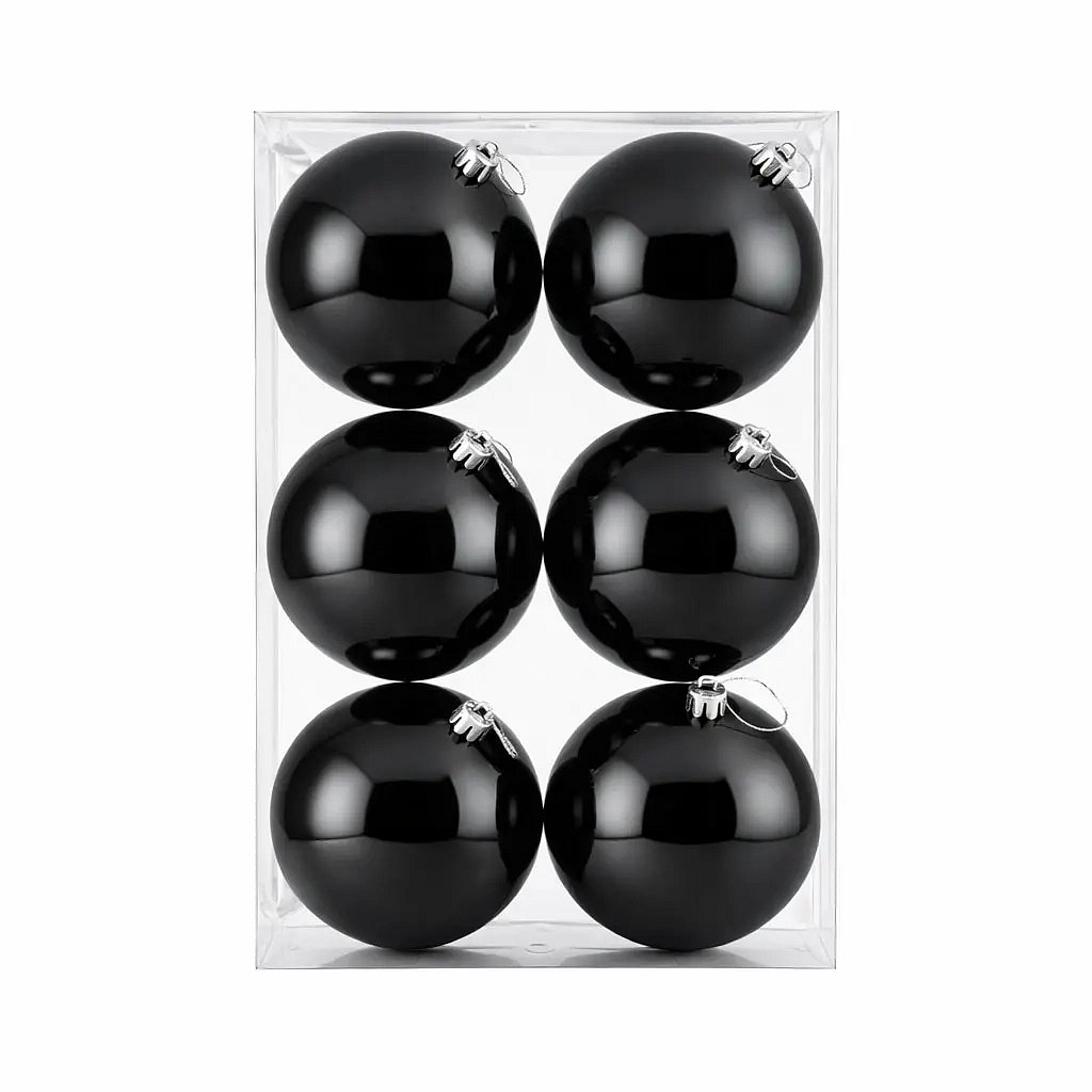 Set Weihnachtsschmuck schwarz glänzend 10 cm Kunststoffkugel, 6er-Pack
