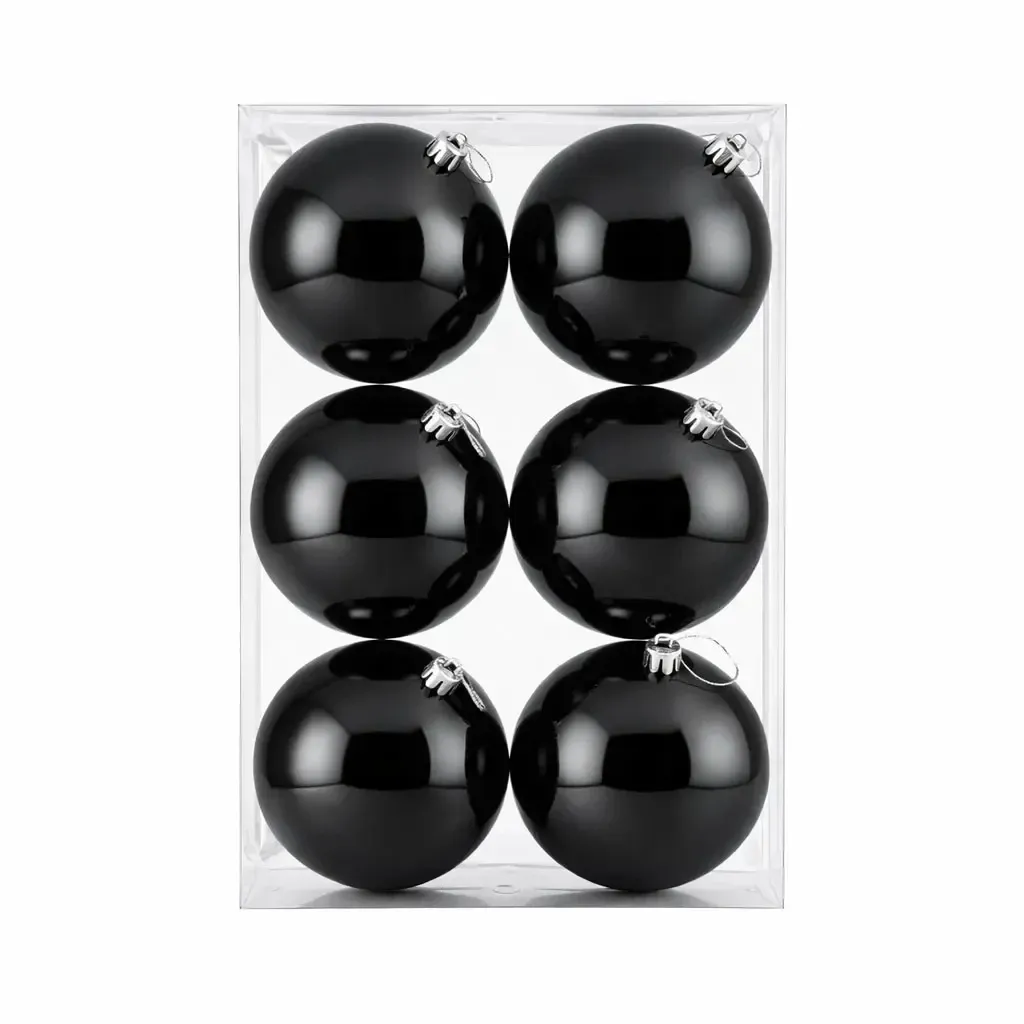 Set Weihnachtsschmuck schwarz glänzend 10 cm Kunststoffkugel, 6er-Pack