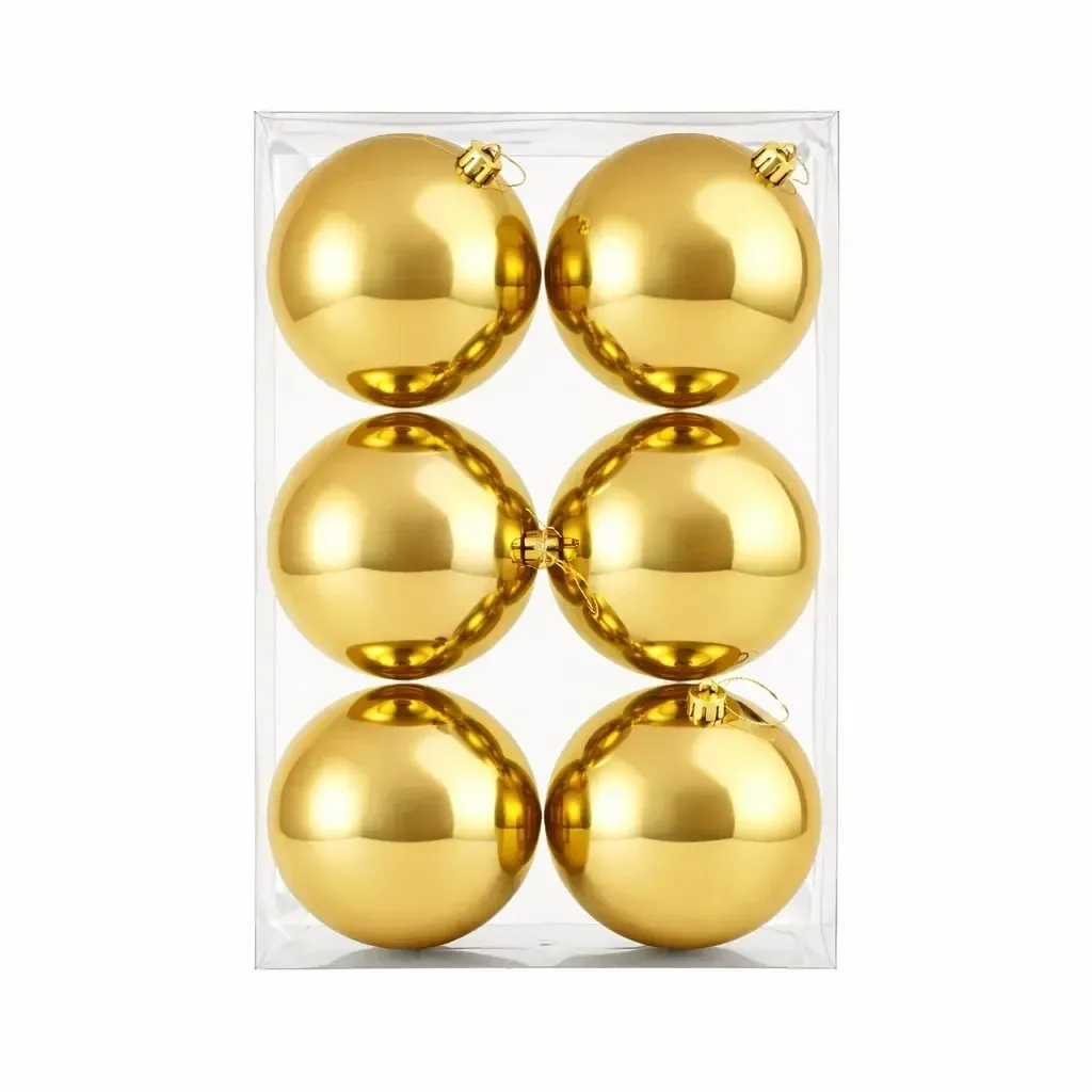 Set Weihnachtsschmuck gold glänzend 10 cm Kunststoffkugel, 6er-Pack