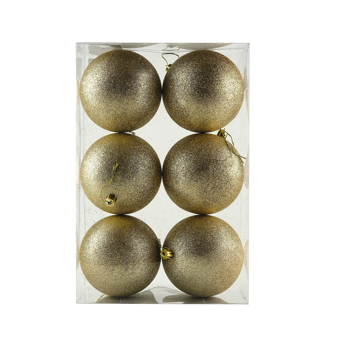 Produktion - Set Weihnachtsschmuck Champagner Glitter 10 cm Kunststoffkugel, 6er Pack