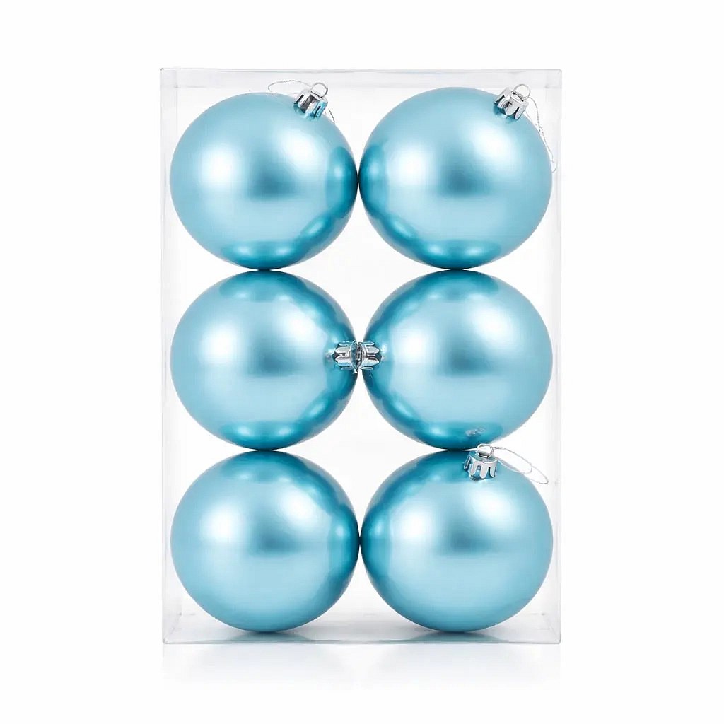 Set Weihnachtsschmuck hellblau glänzend 10 cm Kunststoffkugel, 6er-Pack