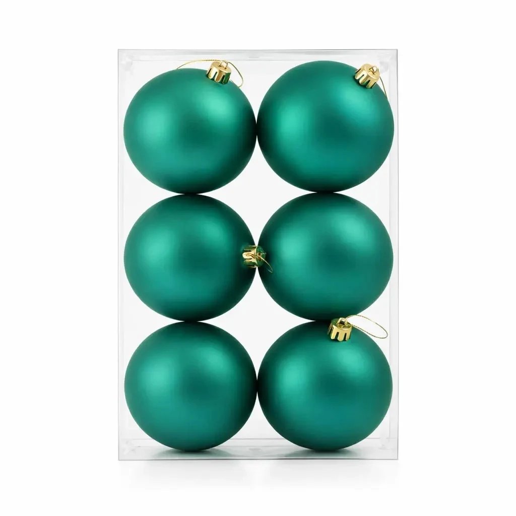Set Weihnachtsschmuck Pfauengrün matt 10 cm Kunststoffkugeln, 6er-Pack