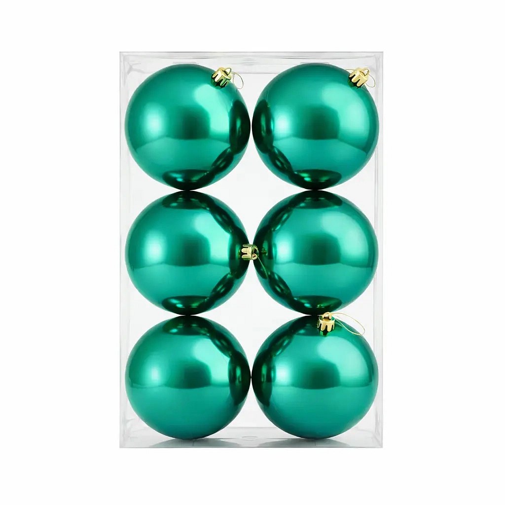 Set Weihnachtsschmuck Pfauengrün 10 cm glänzende Kunststoffkugeln, 6er-Pack