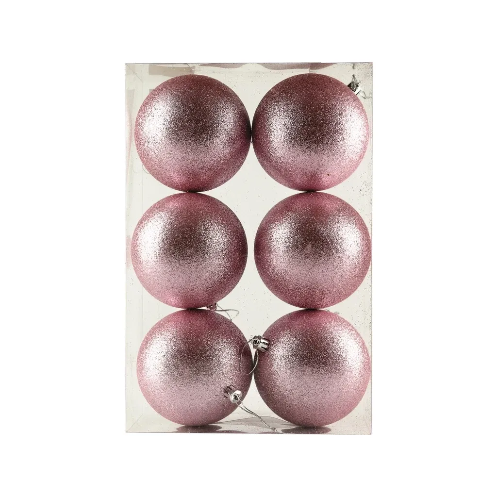 Weihnachtsschmuck-Set rosa 10 cm, Glitter soft pink, Kunststoff, 6er-Pack