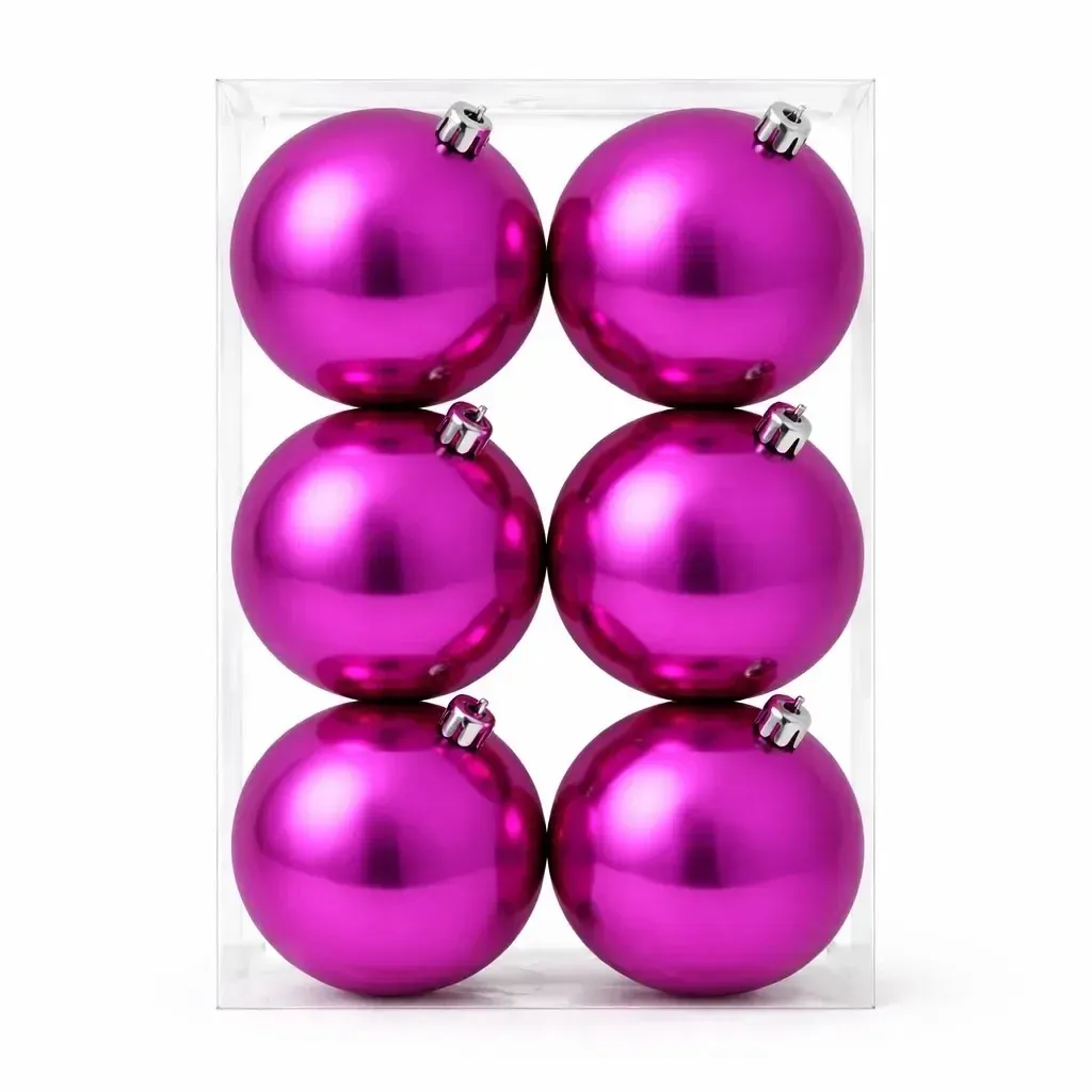 Set Weihnachtsschmuck rosa glänzend 10 cm Kunststoffkugel, 6er-Pack