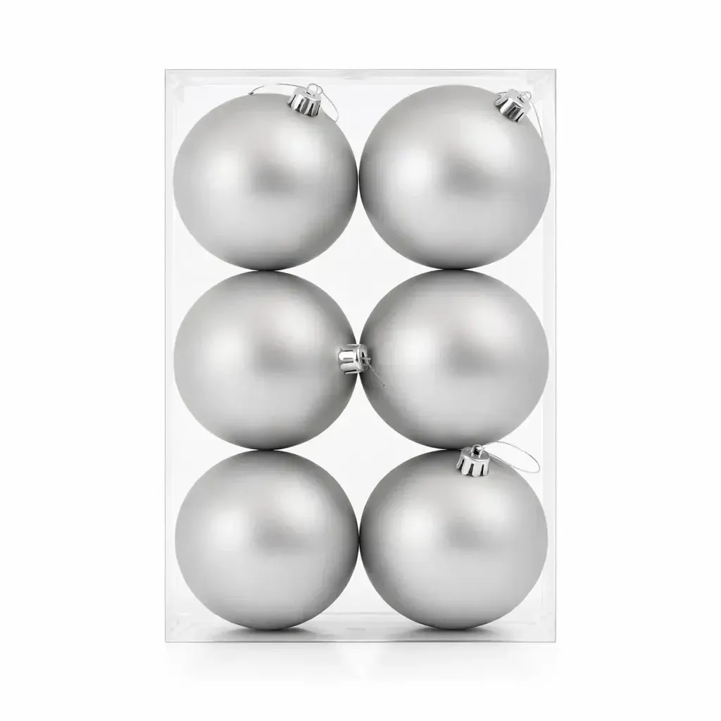 Set Weihnachtsschmuck silber matt 10 cm Kunststoffkugel, Packung 6 Stück