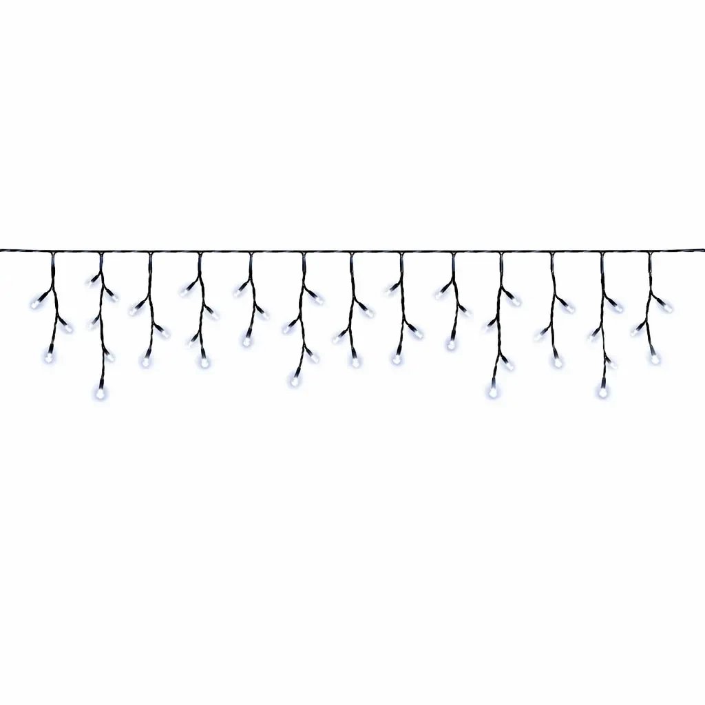 Easy Fix LED-Eiszapfen für den Außenbereich, beleuchtet, 300 × 50 cm, eisweiß, 114 LEDs, schwarzes Kabel, IP67, Verlängerungskabel