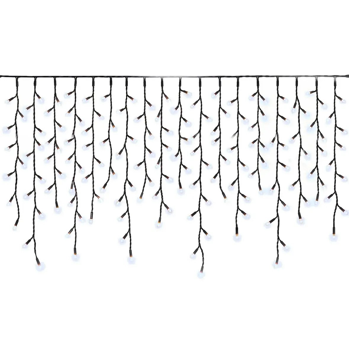 Easy Fix LED-Eiszapfen für den Außenbereich, beleuchtet, 300 × 90 cm, eisweiß, 174 LEDs, schwarzes Kabel, IP67, Verlängerungskabel