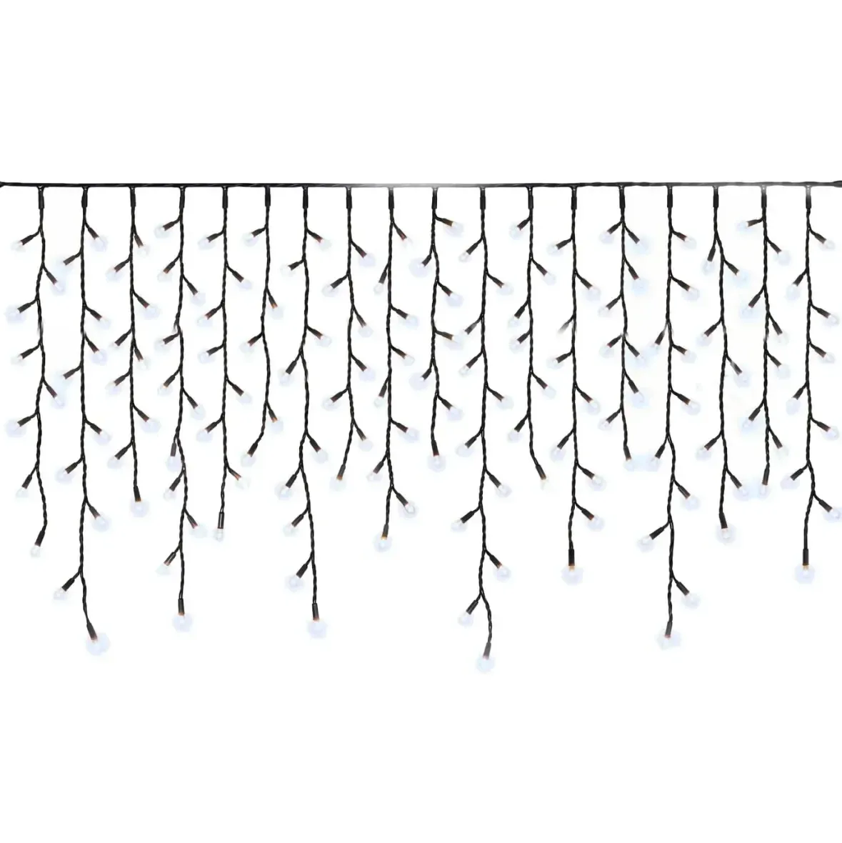 Easy Fix LED-Eiszapfen für den Außenbereich, beleuchtet, 300 × 90 cm, eisweiß, 174 LEDs, schwarzes Kabel, IP67, Verlängerungskabel