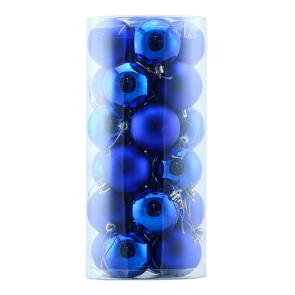 Weihnachtsschmuck-Set blau 6 cm Kunststoffkugeln, 12× glänzend, 12× matt, 24er-Pack