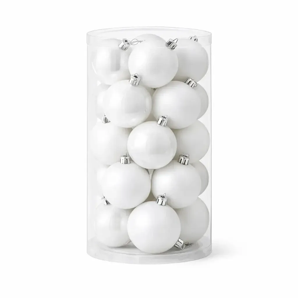 Weihnachtsschmuck-Set weiß 6 cm Kunststoffkugeln, 12× glänzend, 12× matt, 24er-Pack