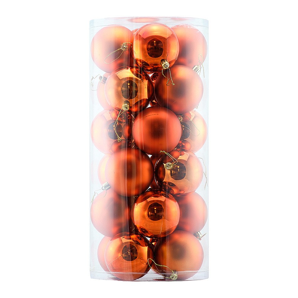 Set Weihnachtsschmuck Kupfer 8 cm Kunststoffkugeln, 12× glänzend, 12× matt, Packung mit 24 Stück