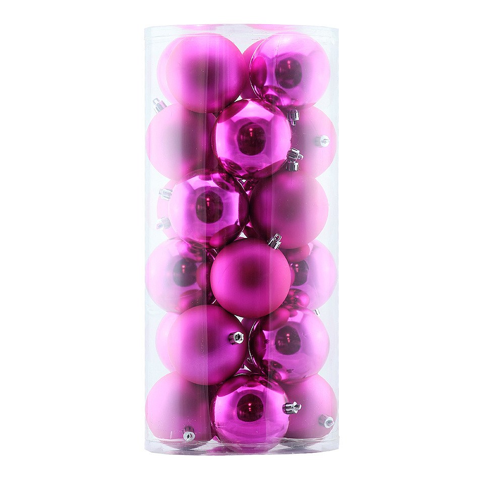 Set Weihnachtsdekoration rosa 8 cm Kunststoffkugeln, 12× glänzend, 12× matt, Packung mit 24 Stück