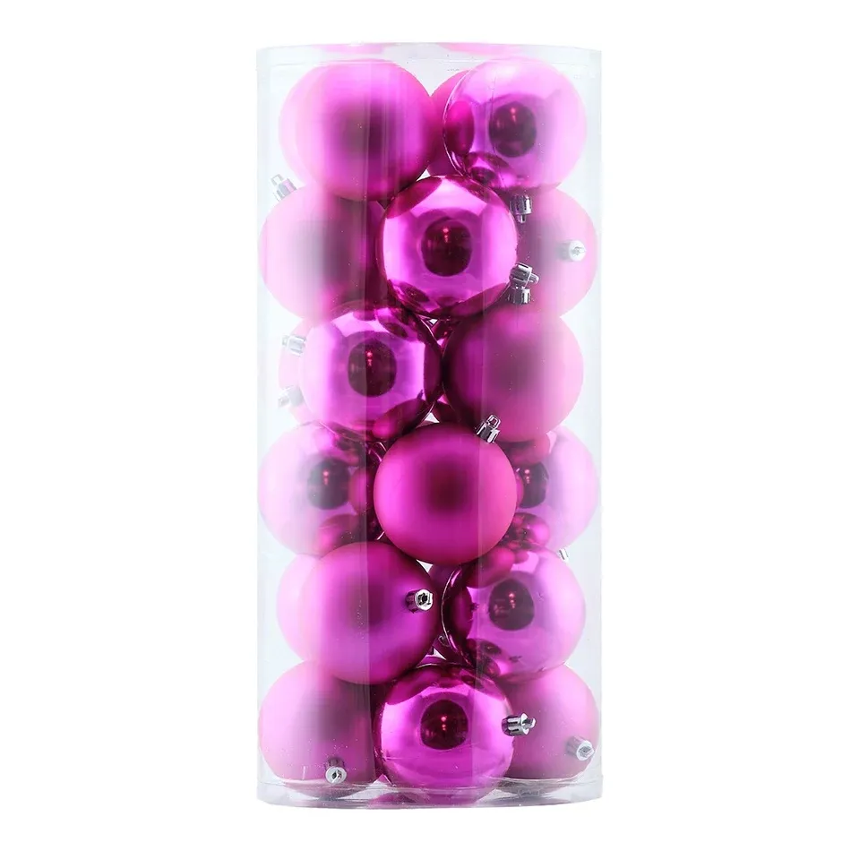 Set Weihnachtsdekoration rosa 8 cm Kunststoffkugeln, 12× glänzend, 12× matt, Packung mit 24 Stück