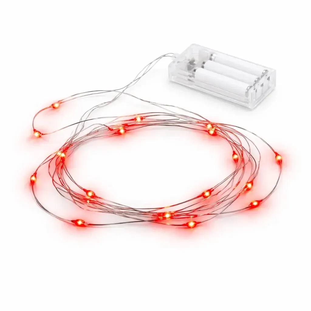 Batteriebetriebene LED-Lichterkette, Tropfenform, 2,30 m, rot, 20 LEDs, Draht, IP20 für den Innenbereich, 3 × AA