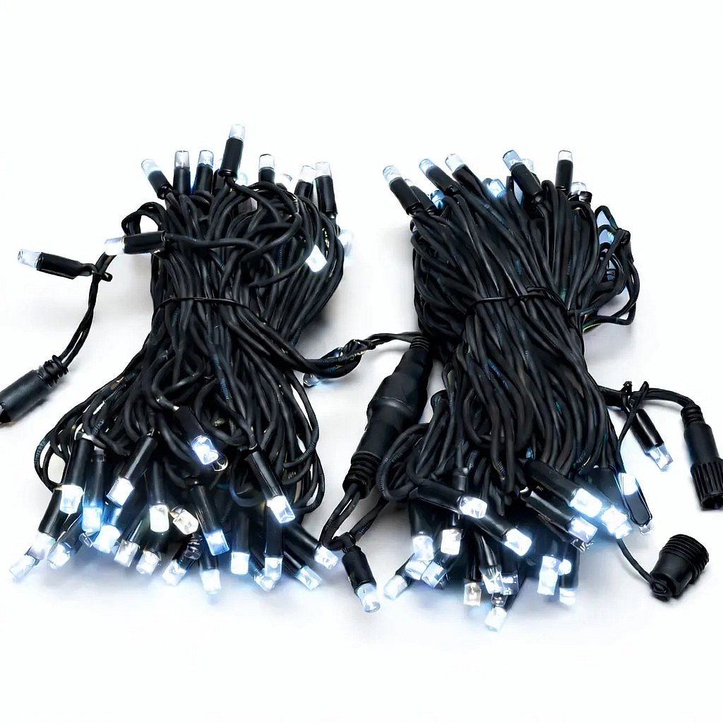Easy Fix LED-Lichterkette 20 m outdoor led weiß mit FLASH, 120 Dioden, schwarzes Kabel IP67, 2×10 m, Verlängerung