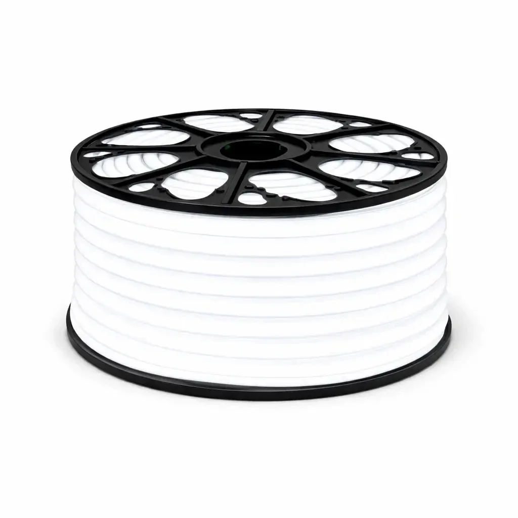 Easy Fix LED-Neon-Schlauch für den Außenbereich, 50 m, D-Typ einseitig, eisweiß, 3000 LEDs, weißes Kabel, IP67, Spule