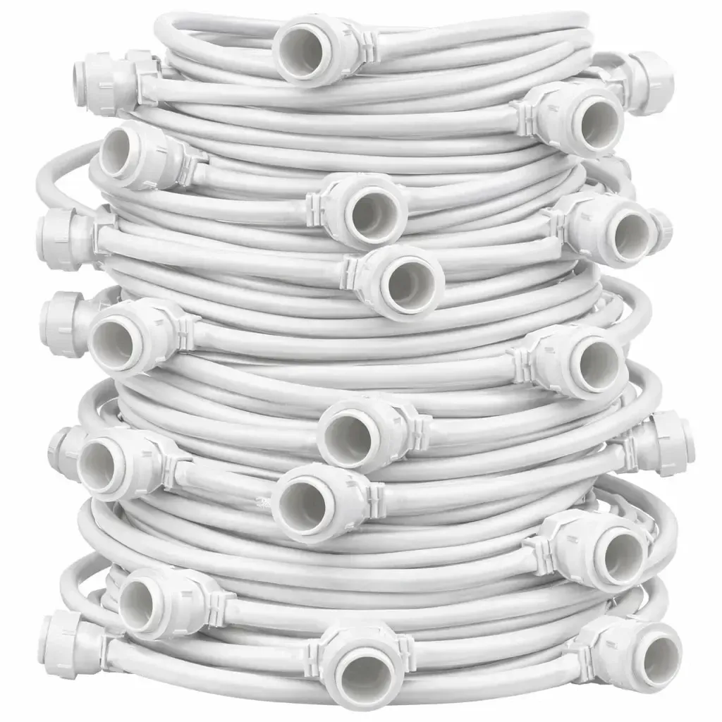 Easy Fix Lichterkette, für den Außenbereich, 50 m, für 50 E27-Glühbirnen, weißes Kabel, IP67, ohne Glühbirnen, auf Spule