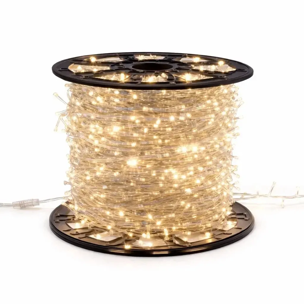 Easy Fix LED-Lichterkette, 100 m, warmweiß mit Blinkfunktion, 2000 LEDs, transparentes Kabel, IP20, für den Innenbereich, auf Spule