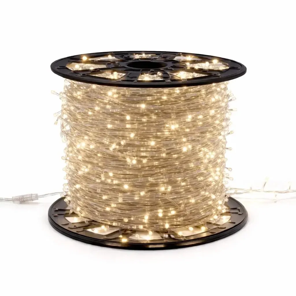 Easy Fix LED-Lichterkette, 100 m, warmweiß mit Blinkfunktion, 1000 LEDs, transparentes Kabel, IP20, für den Innenbereich, auf Spule