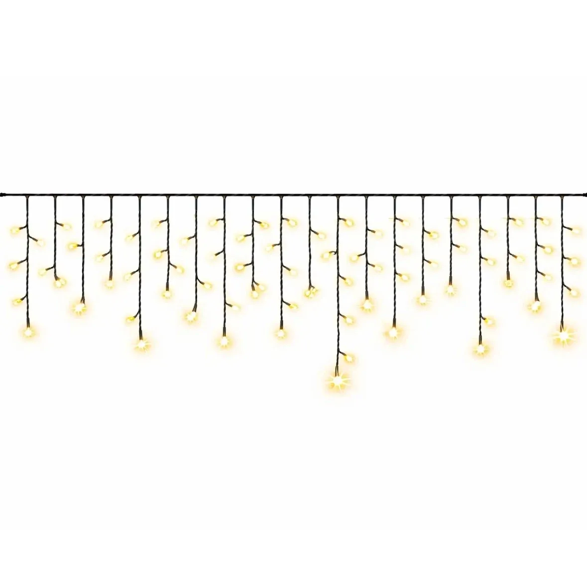 Easy Fix LED-Eiszapfen für den Außenbereich, beleuchtet, 300 × 50 cm, warmweiß mit FLASH, 114 LEDs, schwarzes Kabel, IP67, Verlängerungskabel