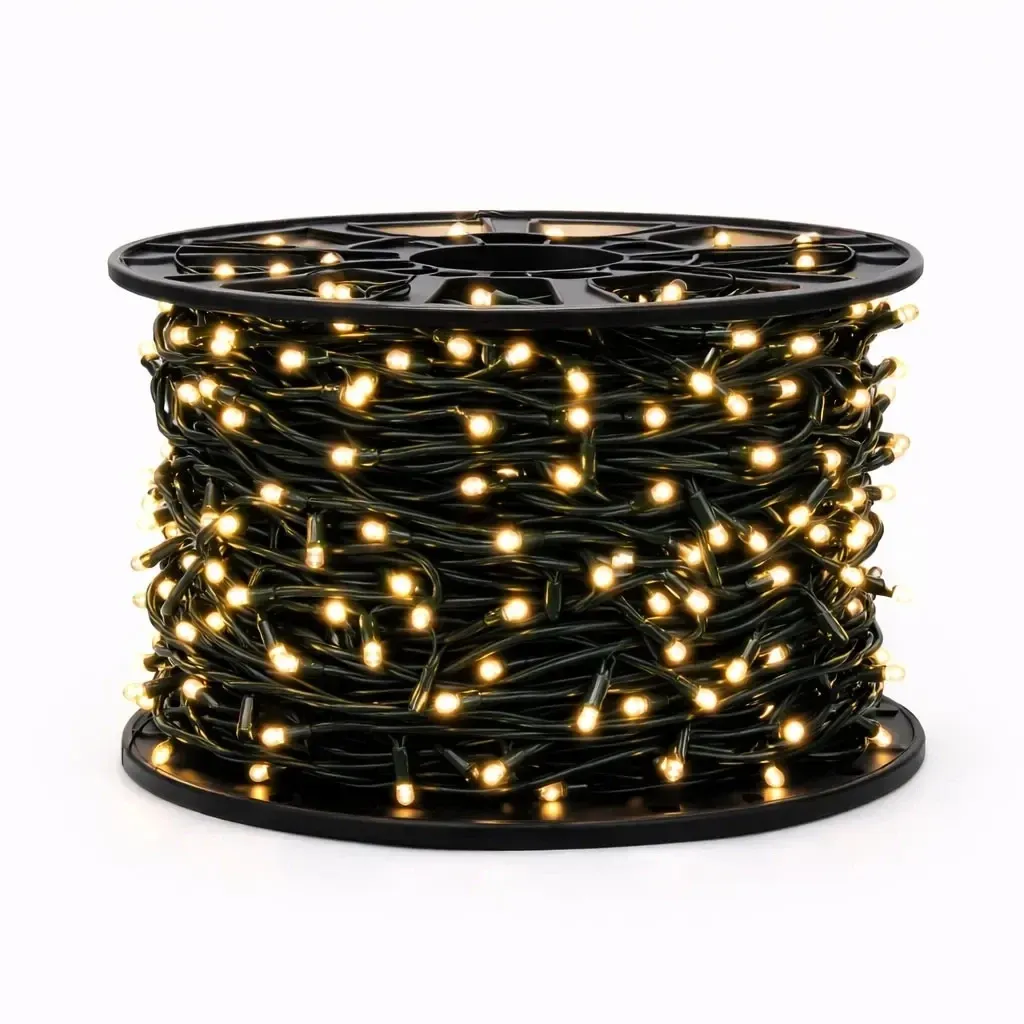Easy Fix Innen-LED-Lichterkette 100 m, warmweiß, 1000 Dioden, grünes Kabel IP20, Spule