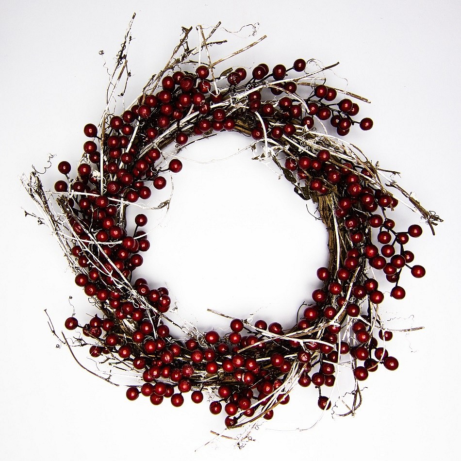 Weihnachtstür-Kranz aus roten Beeren, 40 cm, natur