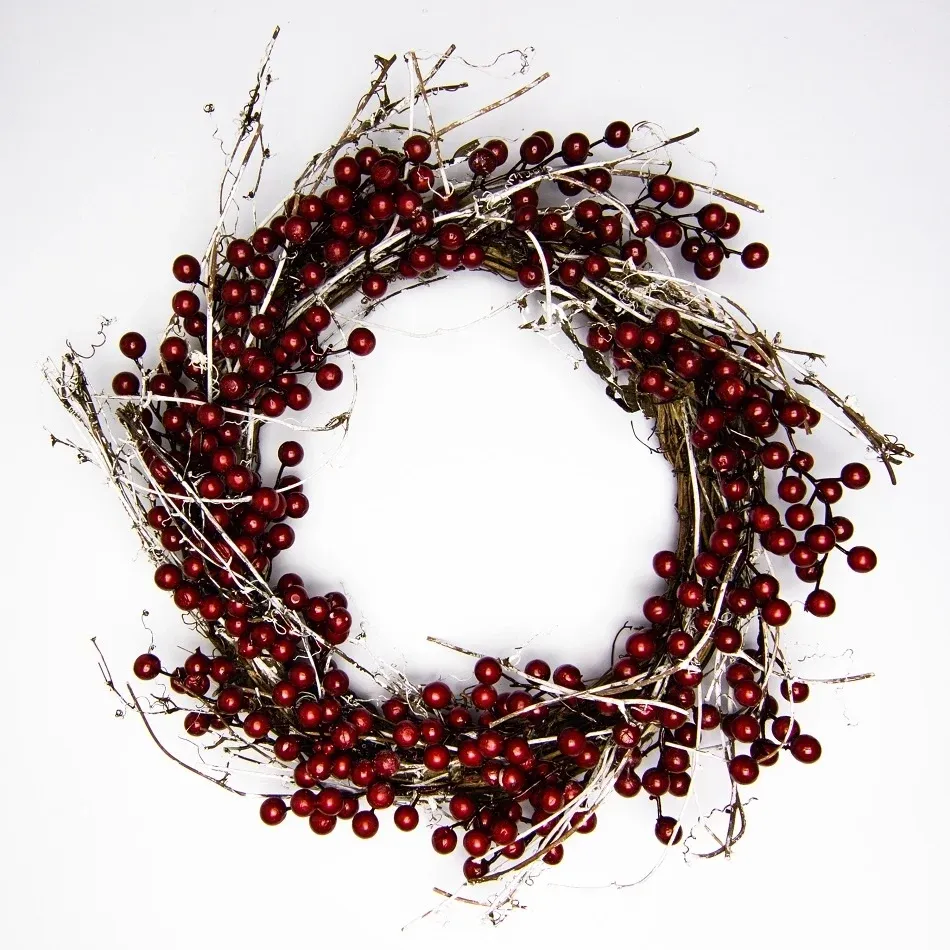 Weihnachtstür-Kranz aus roten Beeren, 40 cm, natur