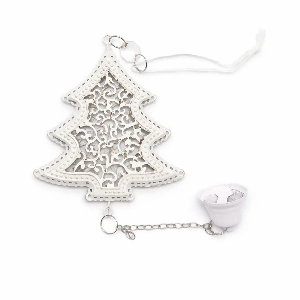 Christbaumschmuck Metallbaum, 10 × 8,5 cm, mit Glocke 3 cm
