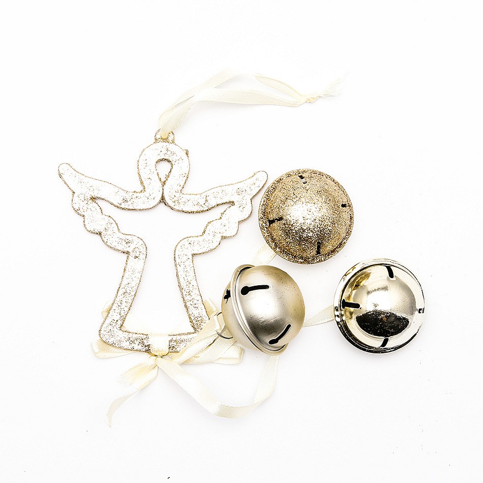 Christbaumschmuck Engel, 9,5 cm, hängend, Acryl, mit drei 4 cm großen Glocken