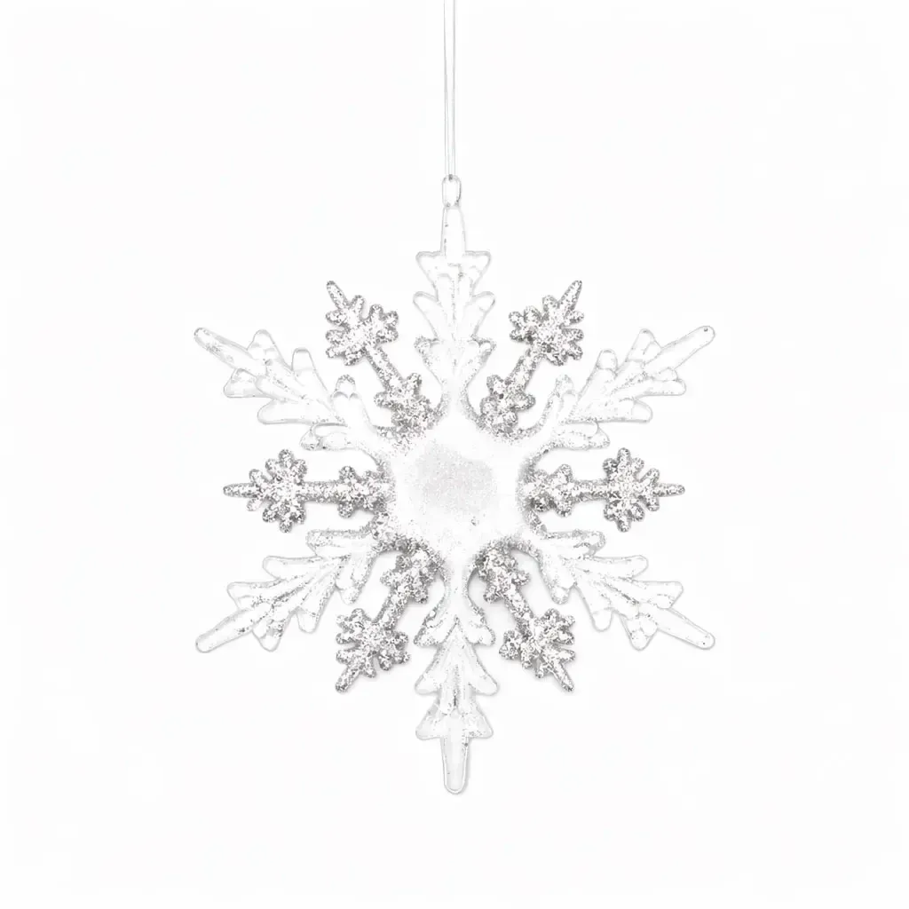 Christbaumschmuck Schneeflocke 15 cm, Acryl, hängend, weiß und klar