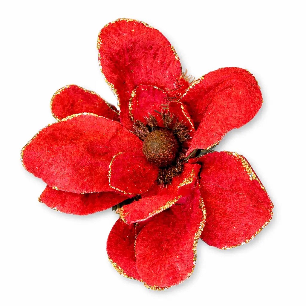Dekoration künstliche Blume mit Klemme, rot, 20 cm, Stoff