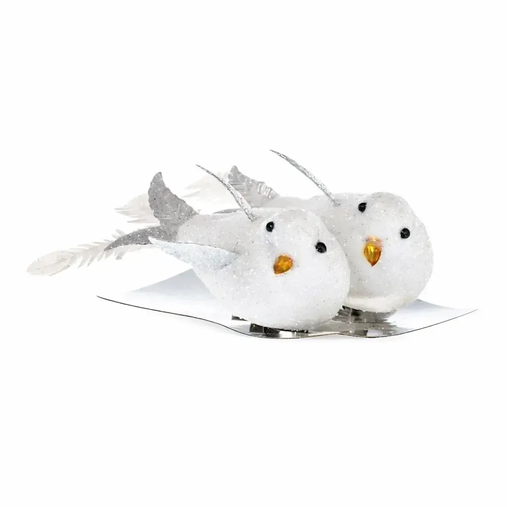 Weihnachtsdekoration Vogel 9 × 4 cm, weiß, 2er-Pack