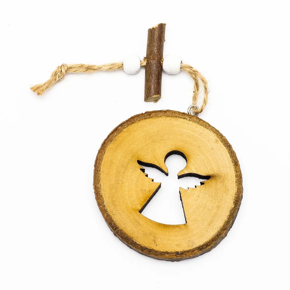 Weihnachtsschmuck aus Holz Engel im Rad 7 cm, hängend