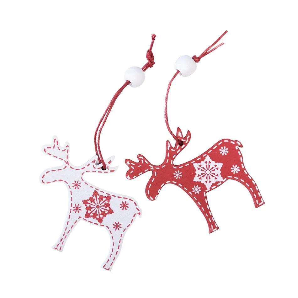 Weihnachtsschmuck-Set aus Holz, Rentier 5 × 6 cm, rot und weiß, 12er-Pack