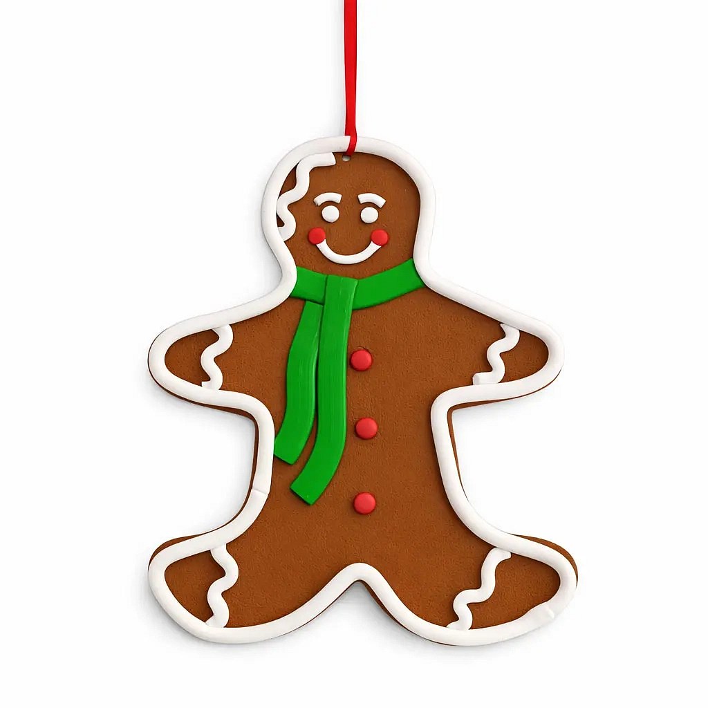 Großer Christbaumschmuck Lebkuchenmann, 26,5 × 31 cm, grüner Schal, PVC, IP44, Outdoor