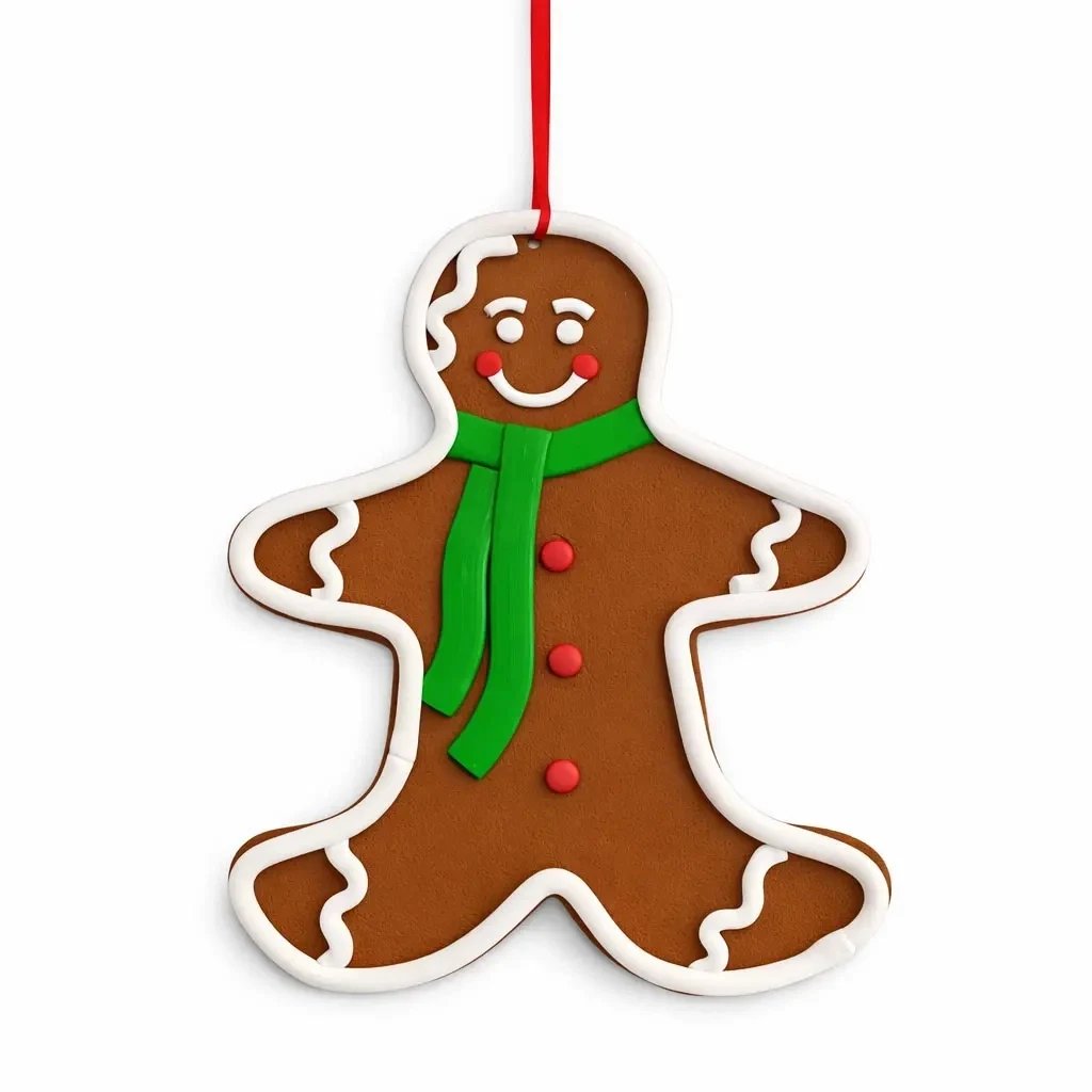 Großer Christbaumschmuck Lebkuchenmann, 26,5 × 31 cm, grüner Schal, PVC, IP44, Outdoor