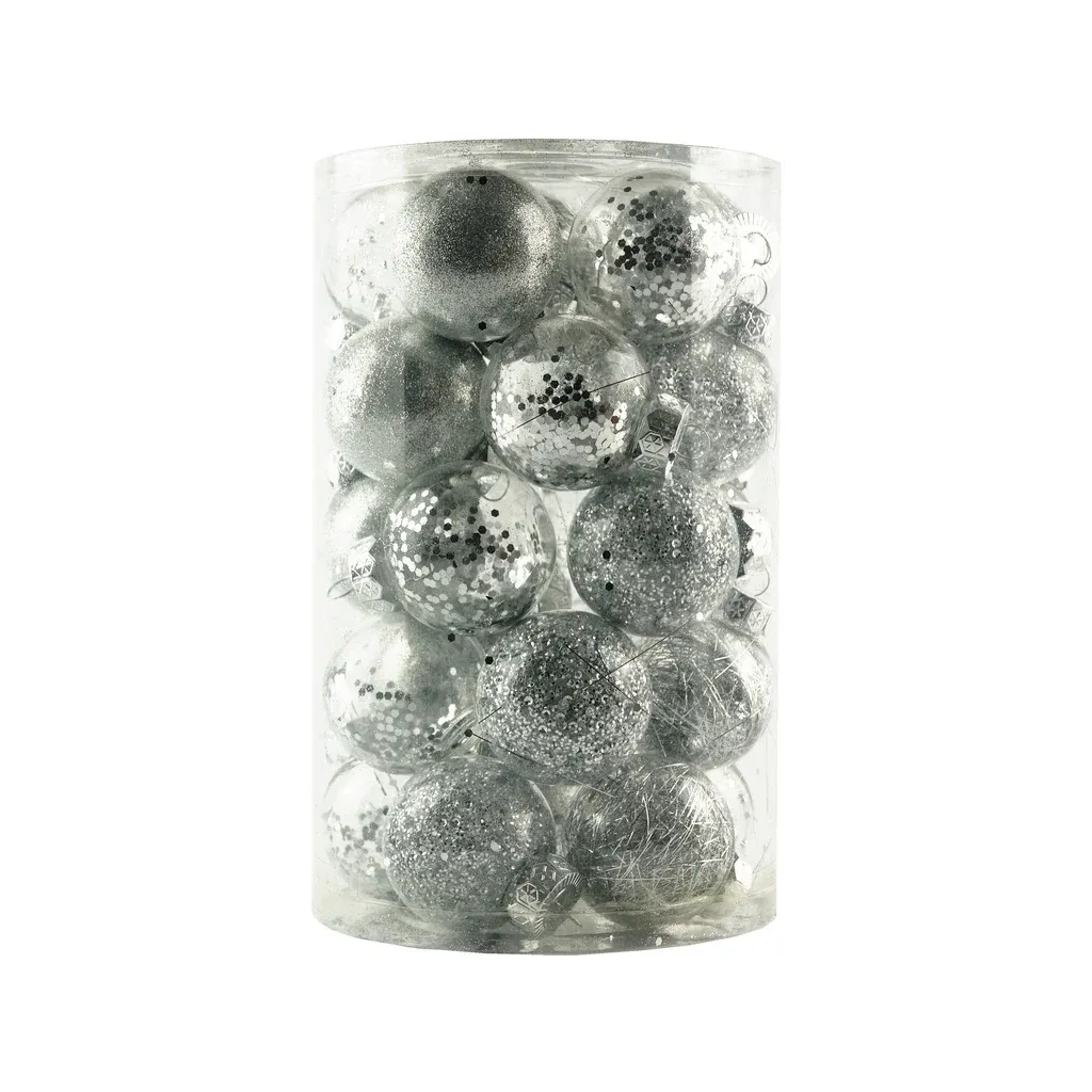 Set von Weihnachtsschmuck Silber 6 cm Kunststoff-Flasche, Packung mit 25 Stück
