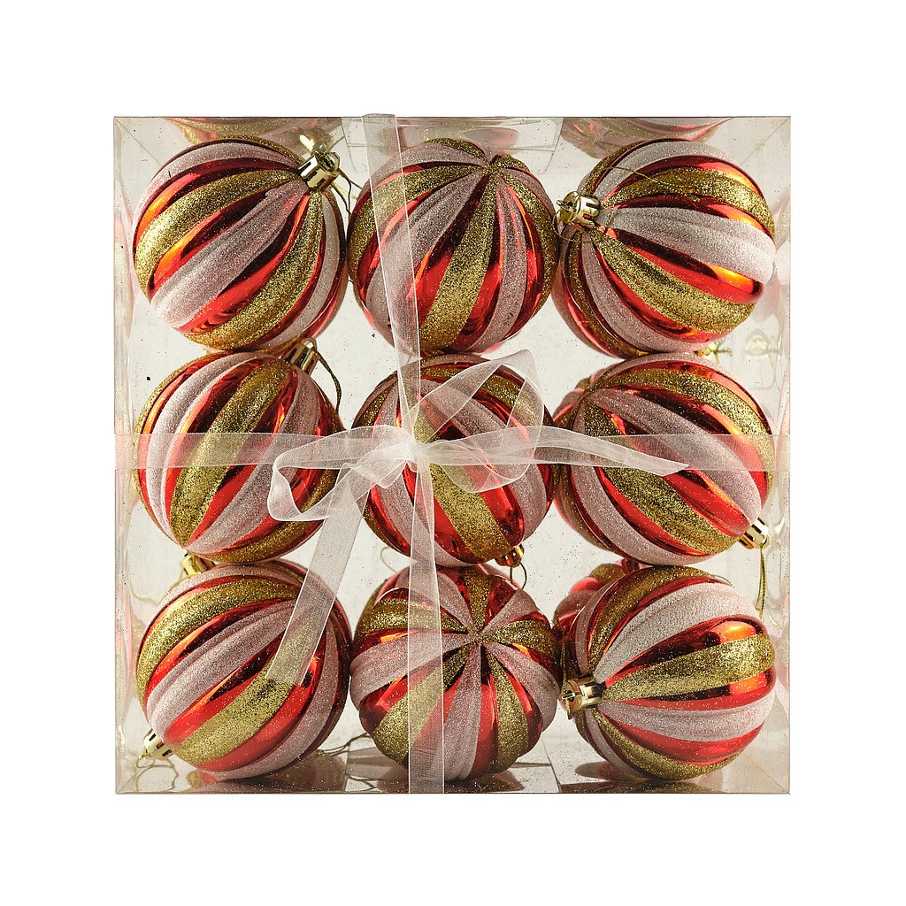 Set mit Weihnachtsschmuck rustikal farbig 8 cm Plastikflasche, Packung mit 18 Stück