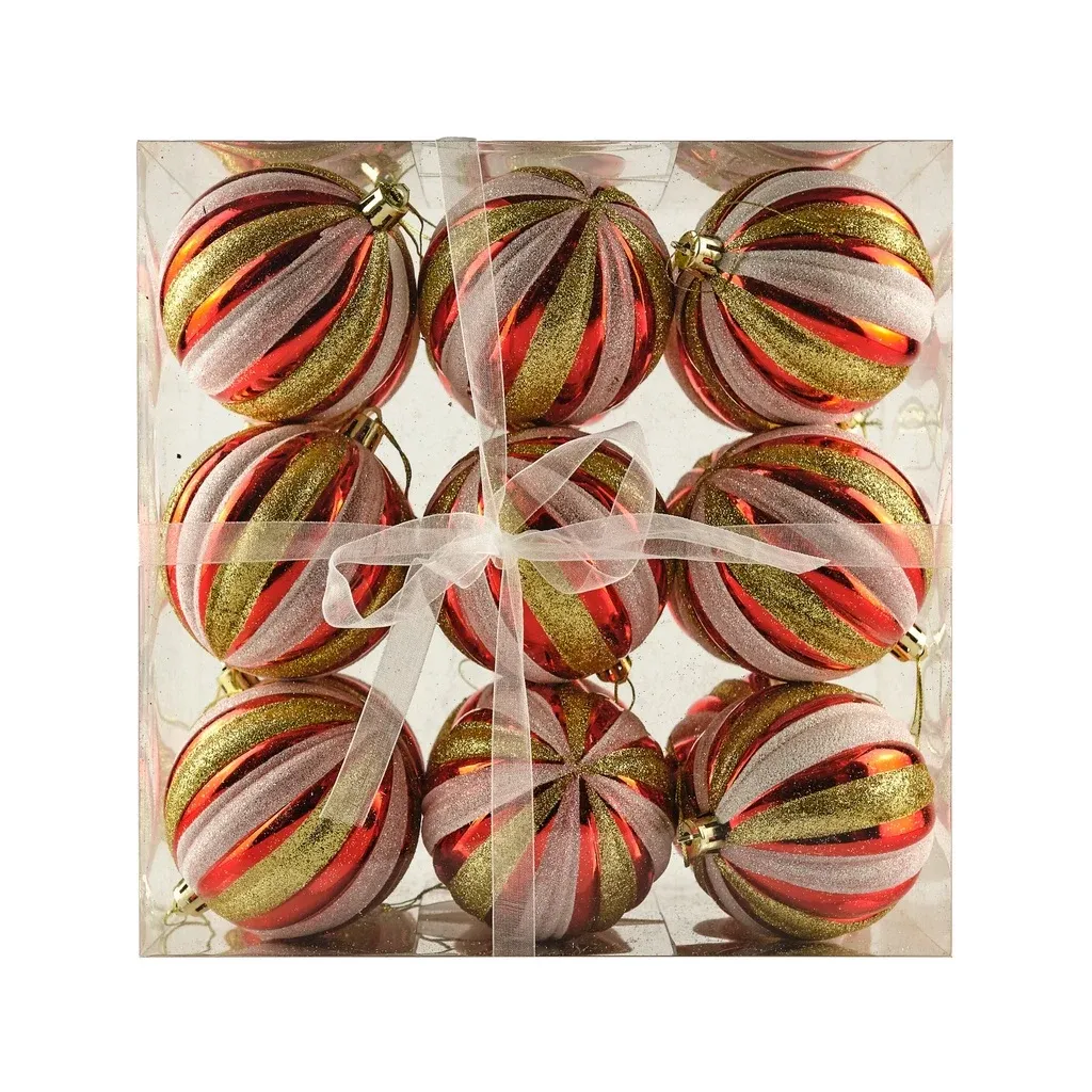 Set mit Weihnachtsschmuck rustikal farbig 8 cm Plastikflasche, Packung mit 18 Stück
