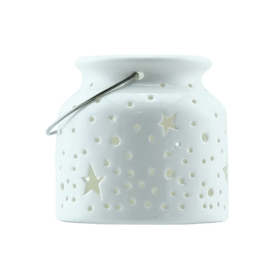 Weihnachts-Tischlampe 14 × 14 × 11,5 cm, weiß, Keramik, IP44 für den Außenbereich