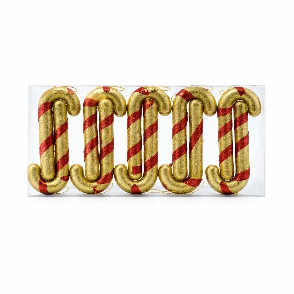 Set von Weihnachtsschmuck Krücke Lutscher, 12 cm, rot gold, Packung mit 10