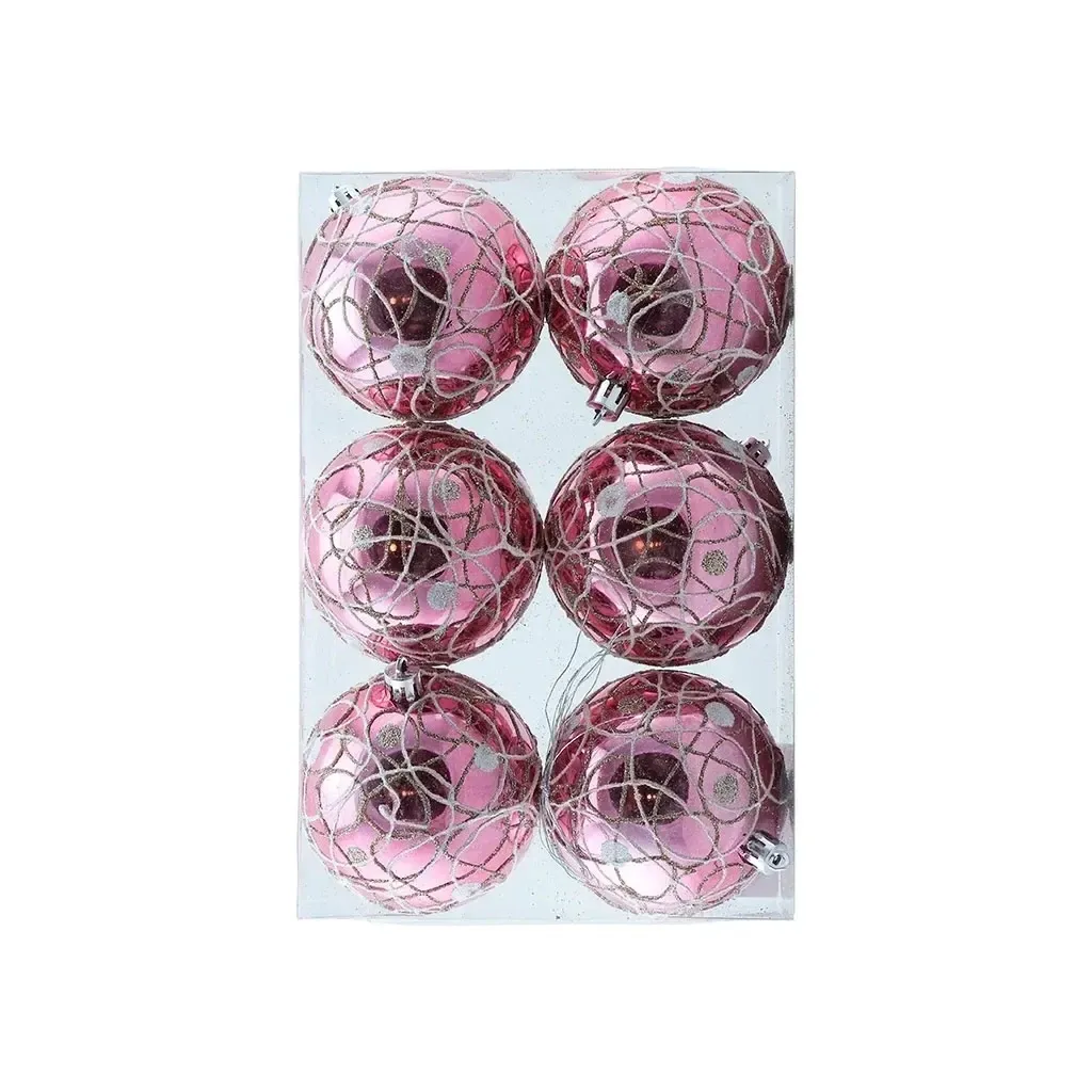 Weihnachtsschmuck-Set rosa glänzende 8 cm Kunststoffkugeln, 6er-Pack