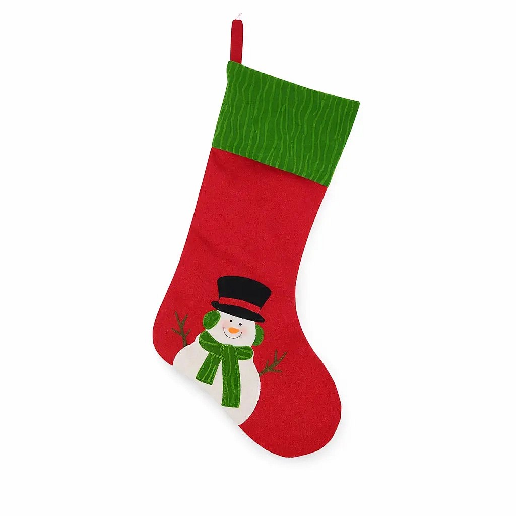 Weihnachtsdekoration Strumpf mit Schneemann, 50 cm, Stoff, innen