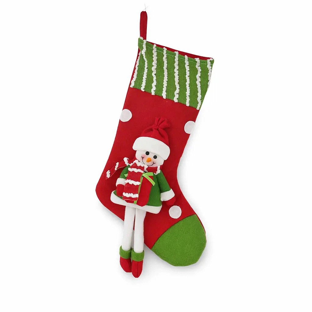 Weihnachtsdekoration Strumpf mit Puppe, 50 cm, Stoff, rot und grün, innen
