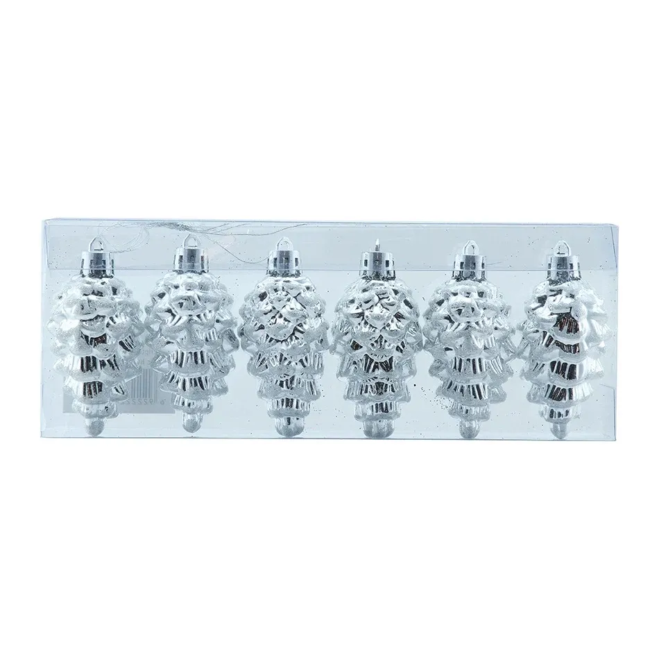 Weihnachtskegel-Ornament 6 × 3,5 cm, weiß, Kunststoff, IP44 für den Außenbereich, 6er-Pack