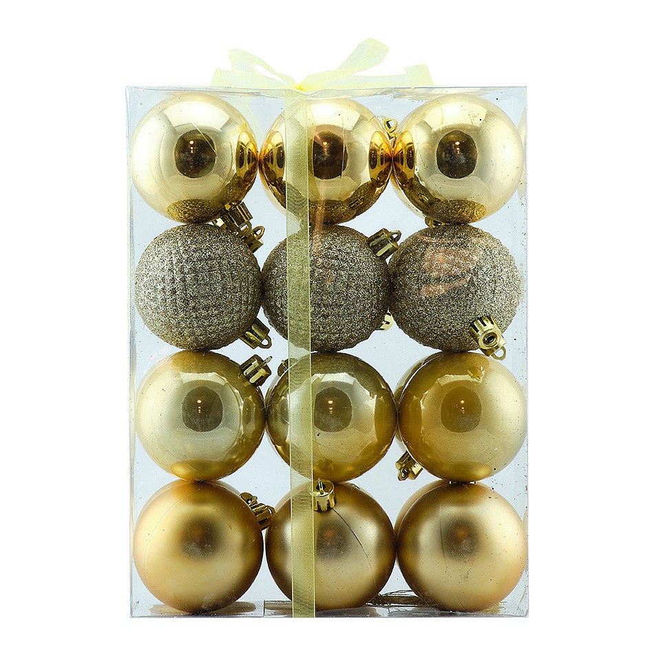 Set Weihnachtsschmuck goldene 6 cm Plastikkugeln, Packung mit 24 Stück