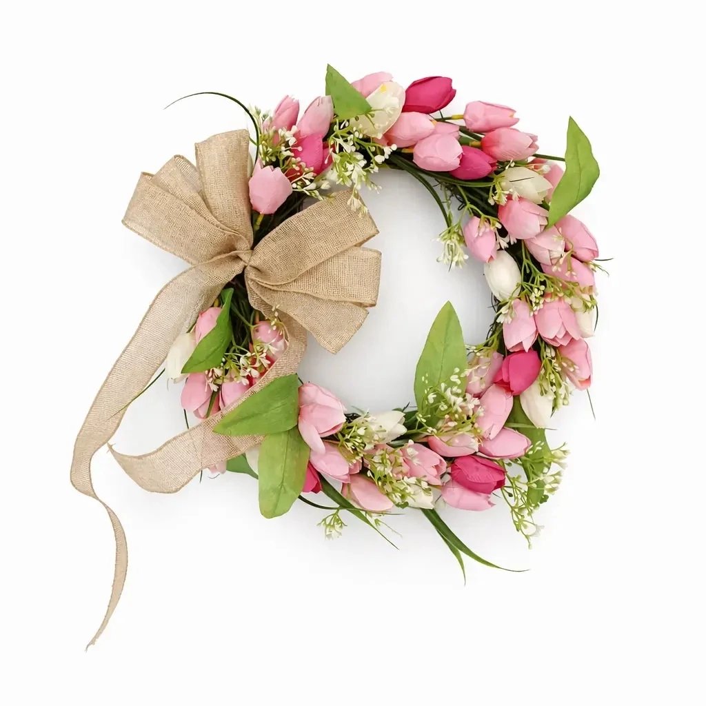 Frühlingsdekoration Frühlingskranz für Tür, Tulpen, Ø 45 cm, Outdoor