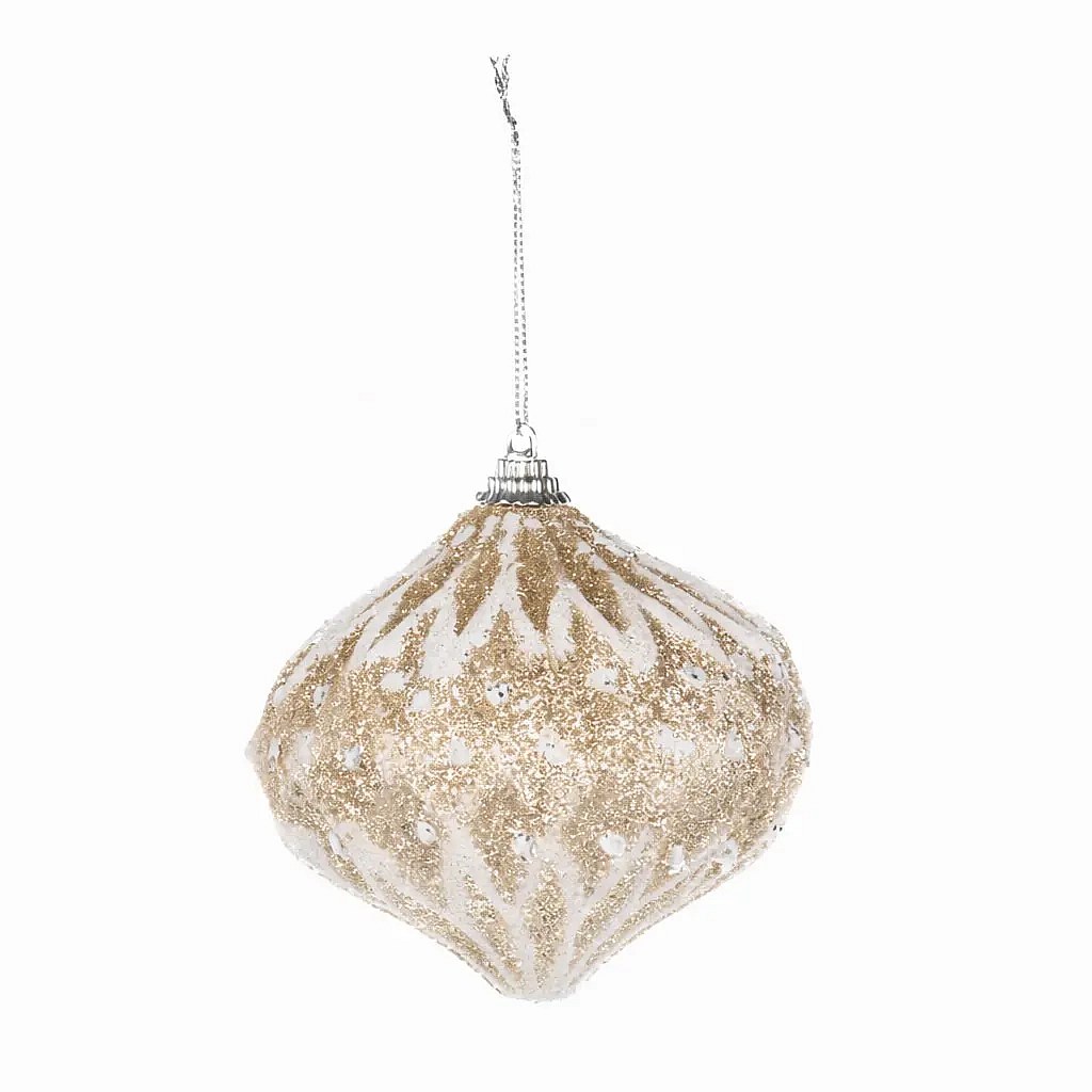 Christbaumschmuck Glitter 10 cm, weiß-gold, Polystyrol, IP44 Outdoor