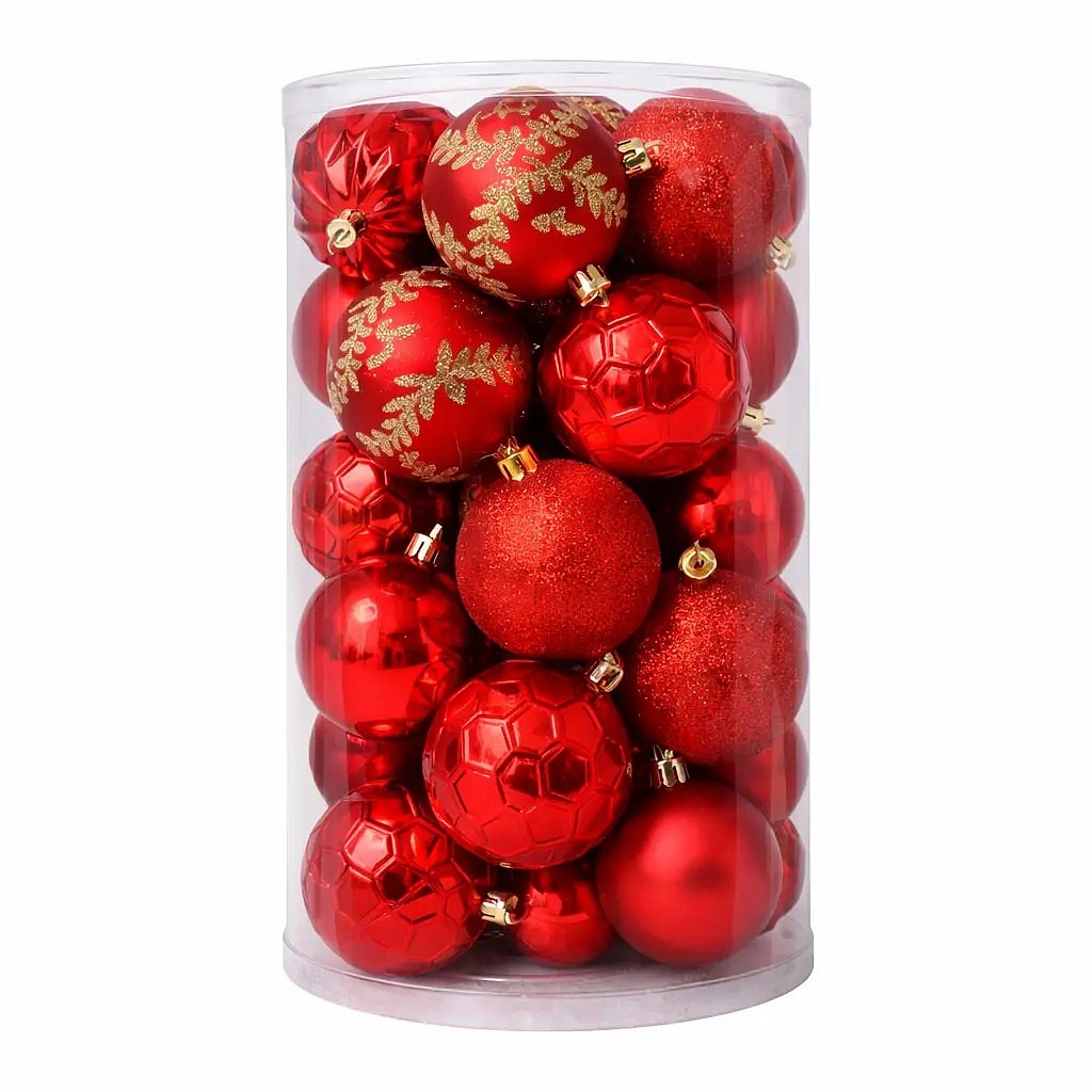 Set Weihnachtsschmuck rot 8 cm Plastikkugeln, Packung mit 20 Stück